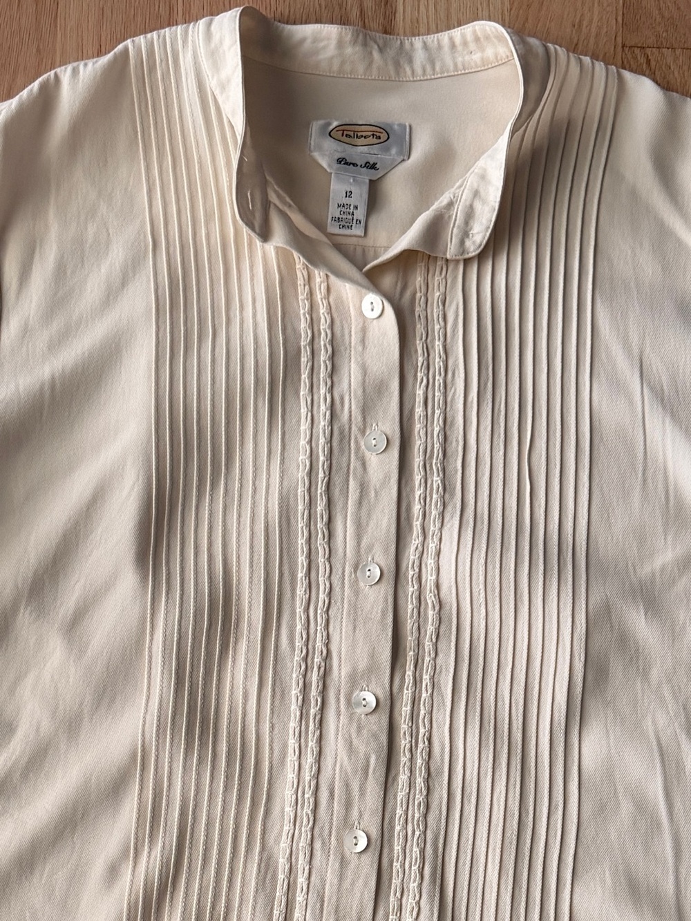 Talbots Cream Silk Pintuck Button-Front Shirt